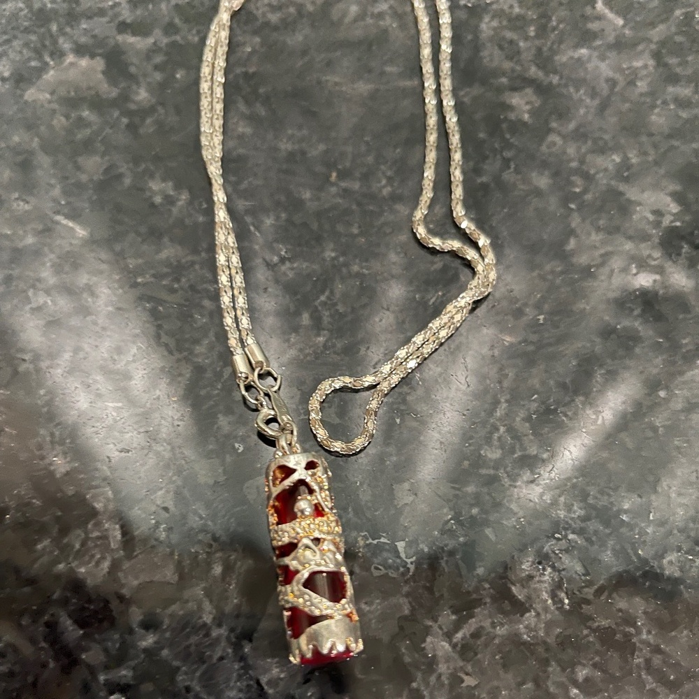 Chinese Inspired Ruby Sterling Silver Necklace